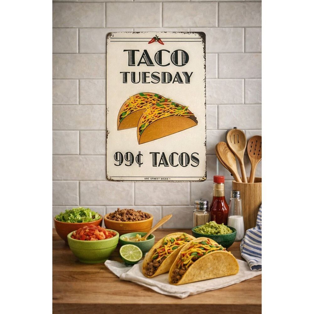 Taco Tuesday 99¢ Tacos Metal Wall Sign | Retro Kitchen Decor